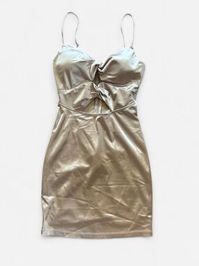 Metallic champagne Tie-Front Spaghetti Strap Dress